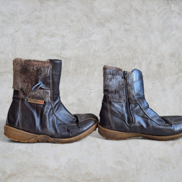 BILODEAU | Leather Winter Ankle Boots With Seal Fur Trim Size 9.5 - Picture 4 of 13